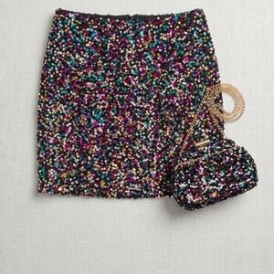 SHEIN CURVE 1XL Multi-Color Sequin Mini Skirt & Matching Bag Set​